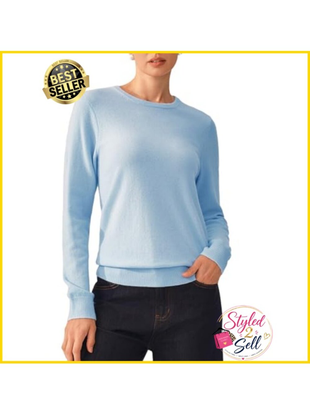 100% Pure Cashmere Crewneck Pullover Sweater Long Sleeve Knit